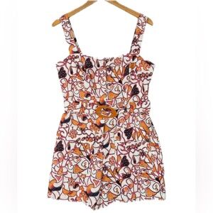 House of Harlow 1960’s Romper Paisley Print Size 4 Ivory Linen Blend Belted